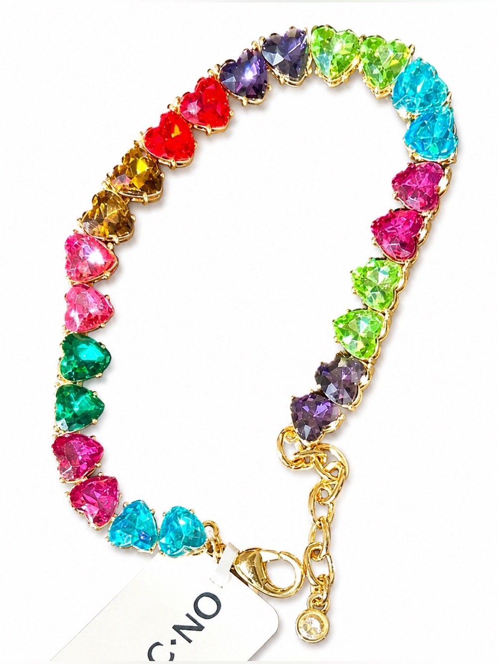 Vibrant Cubic Zirconia Multicolor Heart Tennis Bracelet NWT Rainbow 🌈